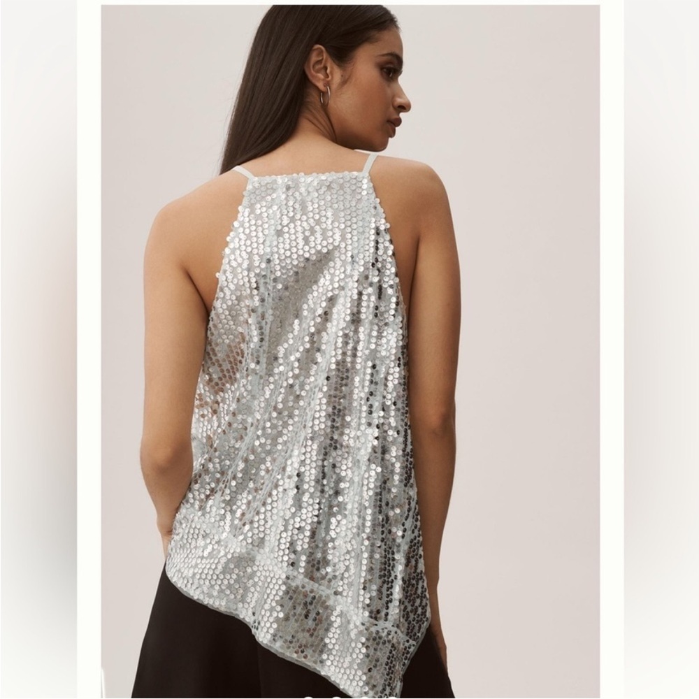 Anthropologie Silver Sequin Halter Cami Top - Picture 2 of 5